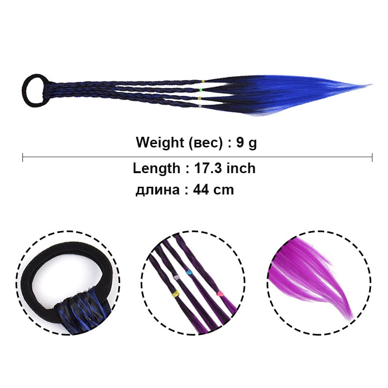 Girls Colorful Wigs Ponytail Hair Ornament Headbands Rubber Bands - KiwisLove