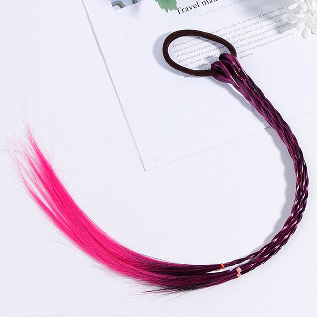 Girls Colorful Wigs Ponytail Hair Ornament Headbands Rubber Bands - KiwisLove