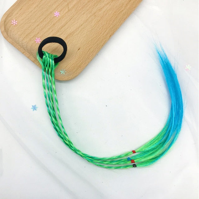 Girls Colorful Wigs Ponytail Hair Ornament Headbands Rubber Bands - KiwisLove
