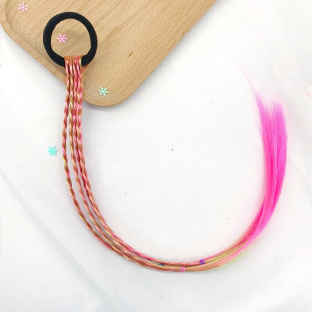 Girls Colorful Wigs Ponytail Hair Ornament Headbands Rubber Bands - KiwisLove