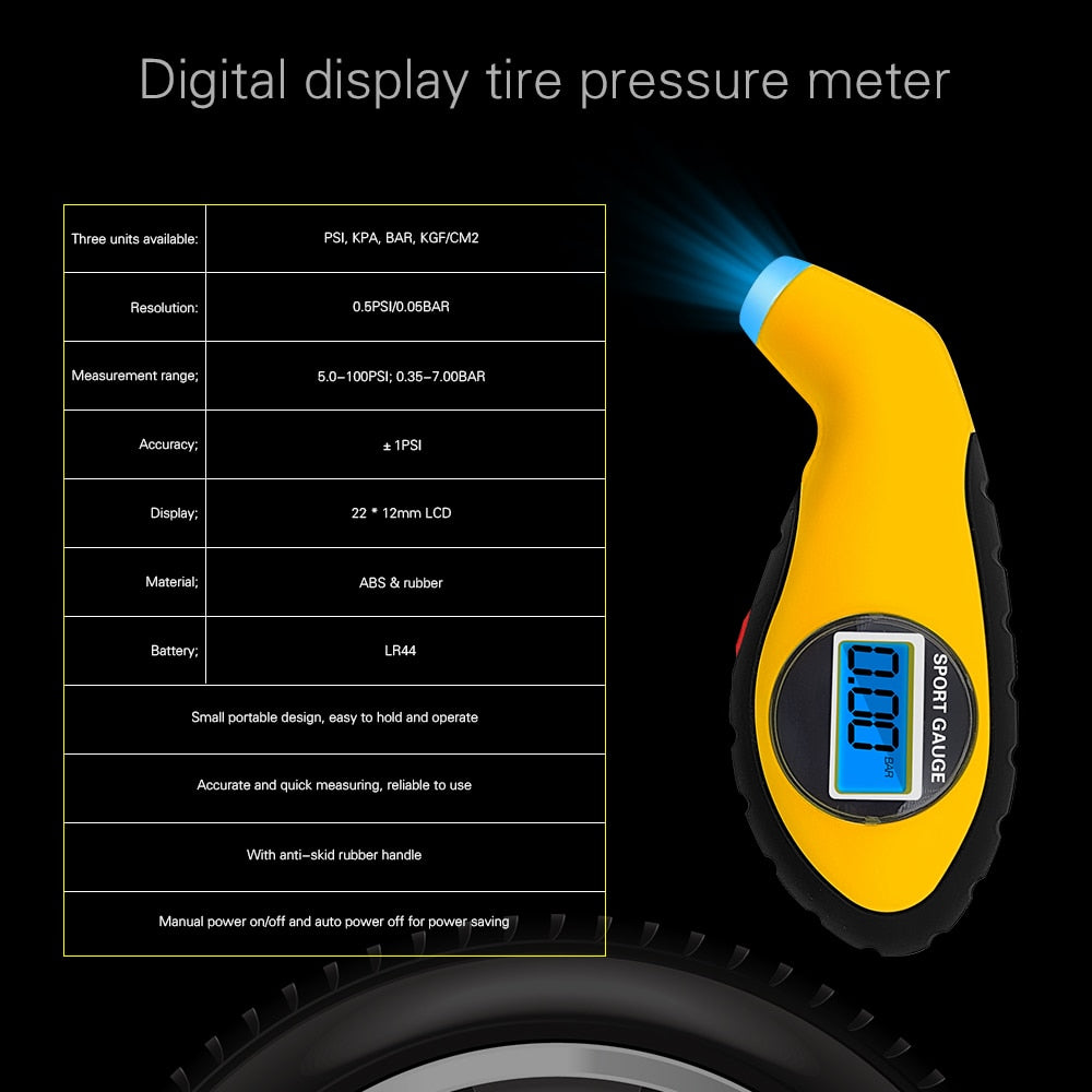 Car Tire Pressure Gauge Meter  Digital LCD  Manometer Barometer Tester - KiwisLove