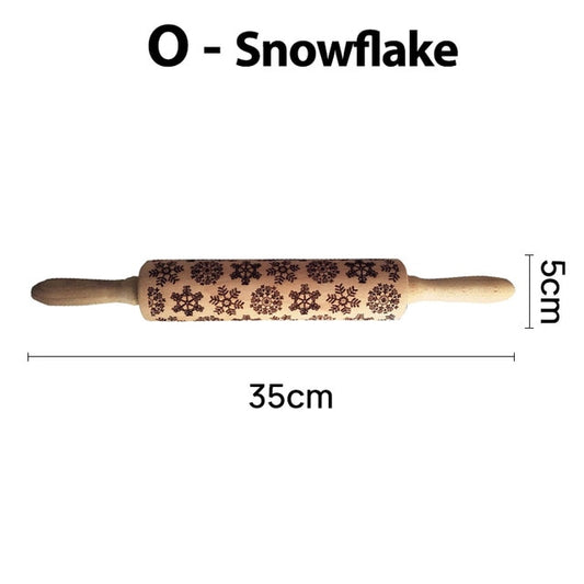 Embossing Rolling Pin Baking Cookies Noodle Biscuit Fondant Cake Dough Engraved Roller Snowflake 35*5cm - KiwisLove