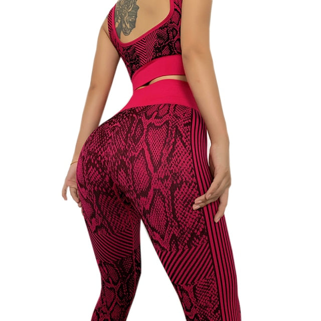 Snakeskin Women Yoga Set Seamless Legging Fitness Sports Bras and Pants Gym - KiwisLove