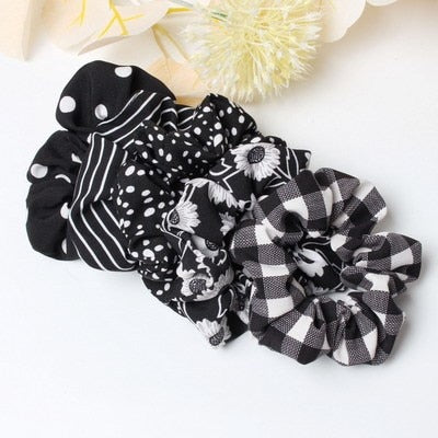 5 Pcs Hair Scrunchies Set Fashion Simple Basic Elastic Hair Bands Ponytail Holder Dot Stripe Scrunchie Hair Tie For Girl Women - KiwisLove