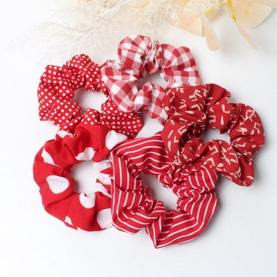 5 Pcs Hair Scrunchies Set Fashion Simple Basic Elastic Hair Bands Ponytail Holder Dot Stripe Scrunchie Hair Tie For Girl Women - KiwisLove