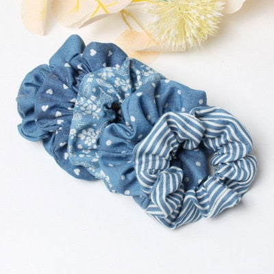 5 Pcs Hair Scrunchies Set Fashion Simple Basic Elastic Hair Bands Ponytail Holder Dot Stripe Scrunchie Hair Tie For Girl Women - KiwisLove