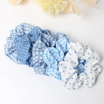 5 Pcs Hair Scrunchies Set Fashion Simple Basic Elastic Hair Bands Ponytail Holder Dot Stripe Scrunchie Hair Tie For Girl Women - KiwisLove