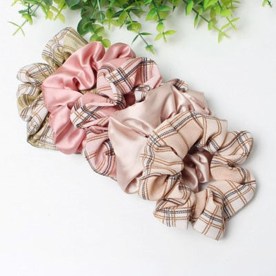 5 Pcs Hair Scrunchies Set Fashion Simple Basic Elastic Hair Bands Ponytail Holder Dot Stripe Scrunchie Hair Tie For Girl Women - KiwisLove