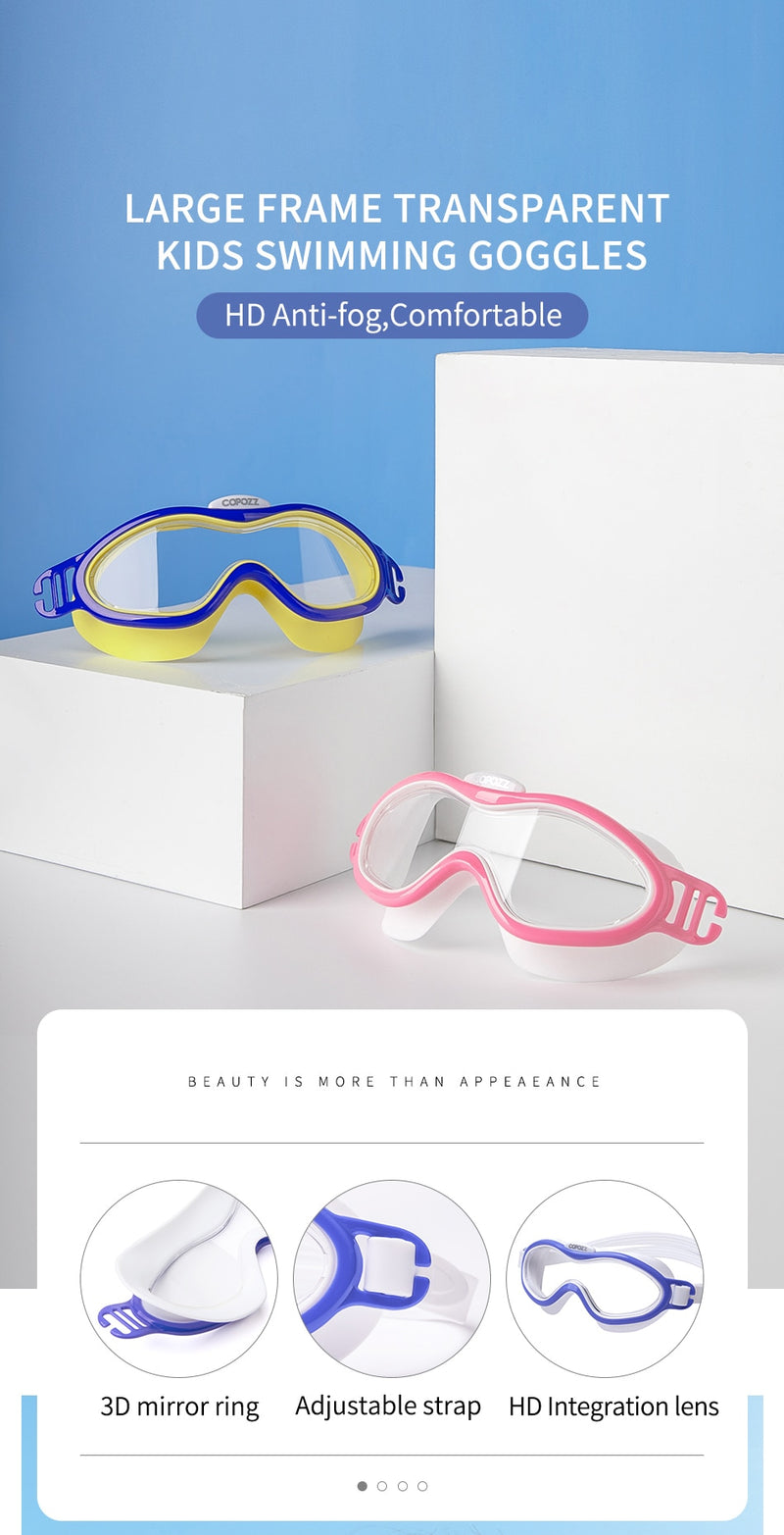 COPOZZ Kids Boy Girl Swim Goggles Anti Fog Big Frame Eyewear Waterproof - KiwisLove