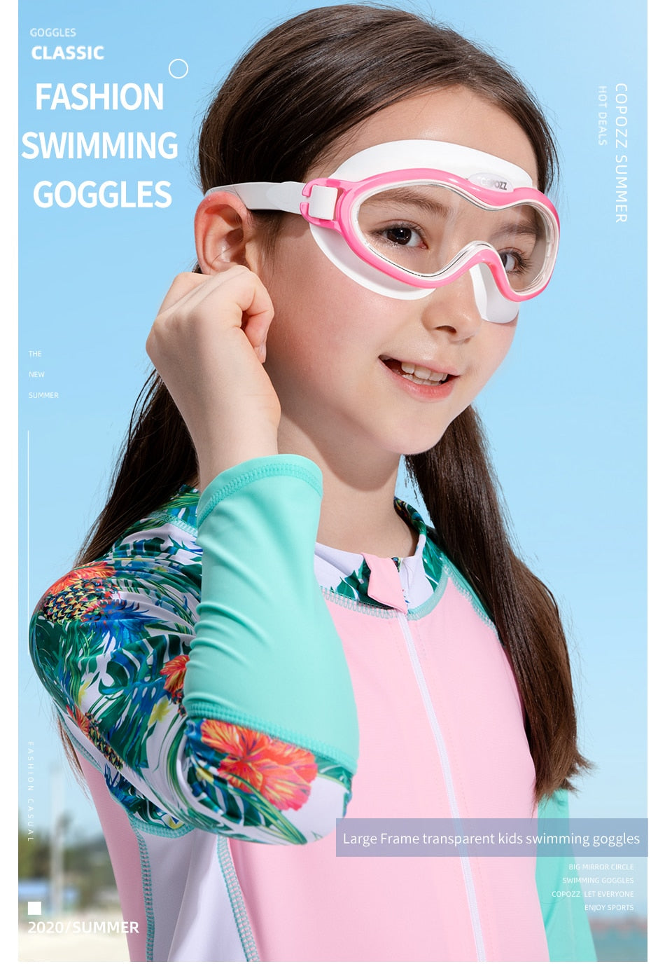 COPOZZ Kids Boy Girl Swim Goggles Anti Fog Big Frame Eyewear Waterproof - KiwisLove