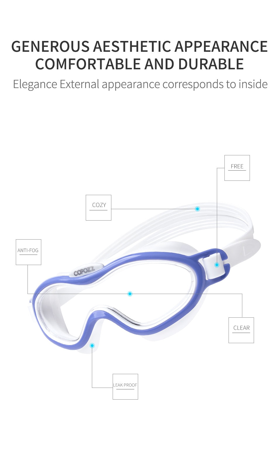 COPOZZ Kids Boy Girl Swim Goggles Anti Fog Big Frame Eyewear Waterproof - KiwisLove