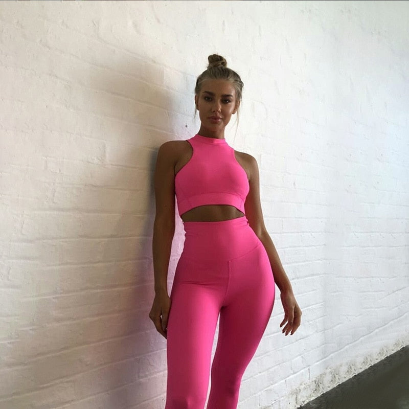 Women Yoga Sets Fitness Outfit High Waist Legging Zip Crop Top Gym Wear Running Clothing - KiwisLove
