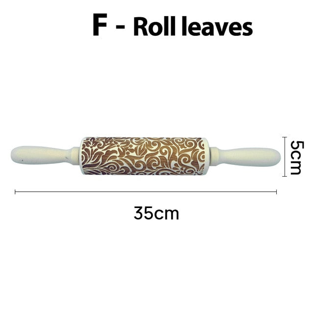 Embossing Rolling Pin Baking Cookies Noodle Biscuit Fondant Cake Dough Engraved Roller Roll Leaves 35*5cm - KiwisLove