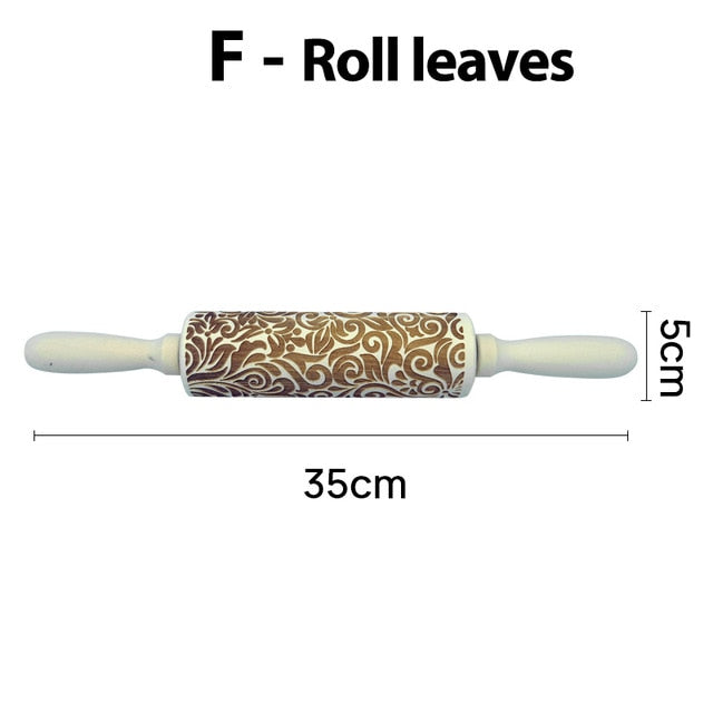 Embossing Rolling Pin Baking Cookies Noodle Biscuit Fondant Cake Dough Engraved Roller Roll Leaves 35*5cm - KiwisLove