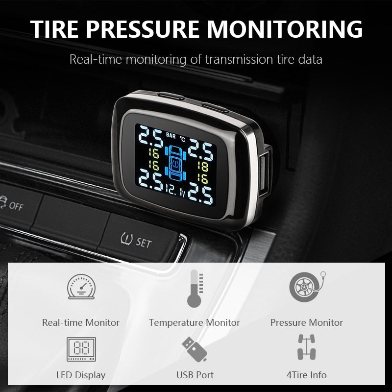 TPMS Tire Pressure Monitoring  Sensors Cigarette Lighter USB port Auto Security Alarm Systems Tire Pressure - KiwisLove