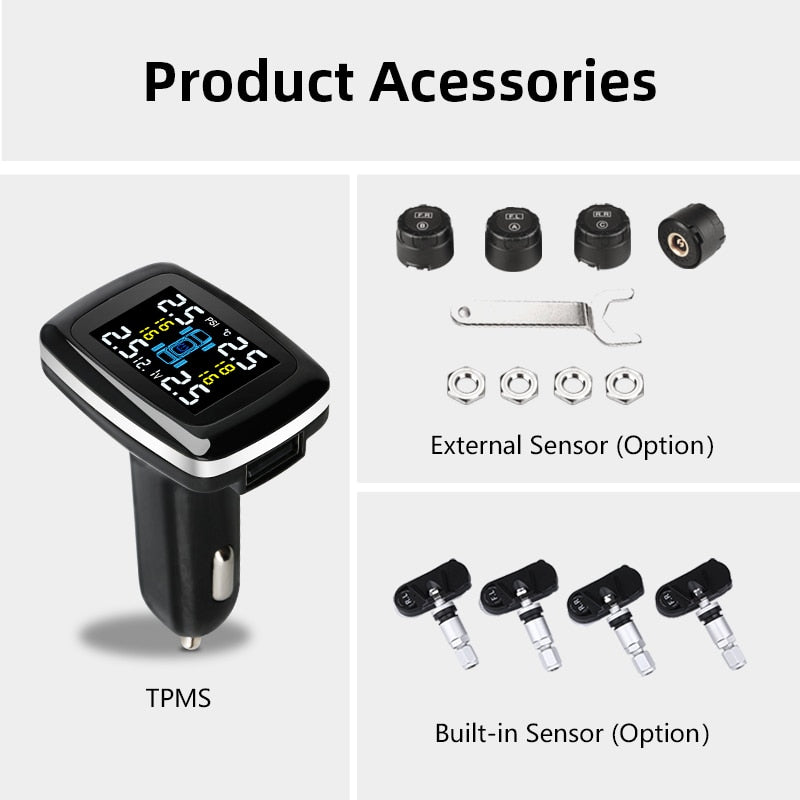 TPMS Tire Pressure Monitoring  Sensors Cigarette Lighter USB port Auto Security Alarm Systems Tire Pressure - KiwisLove