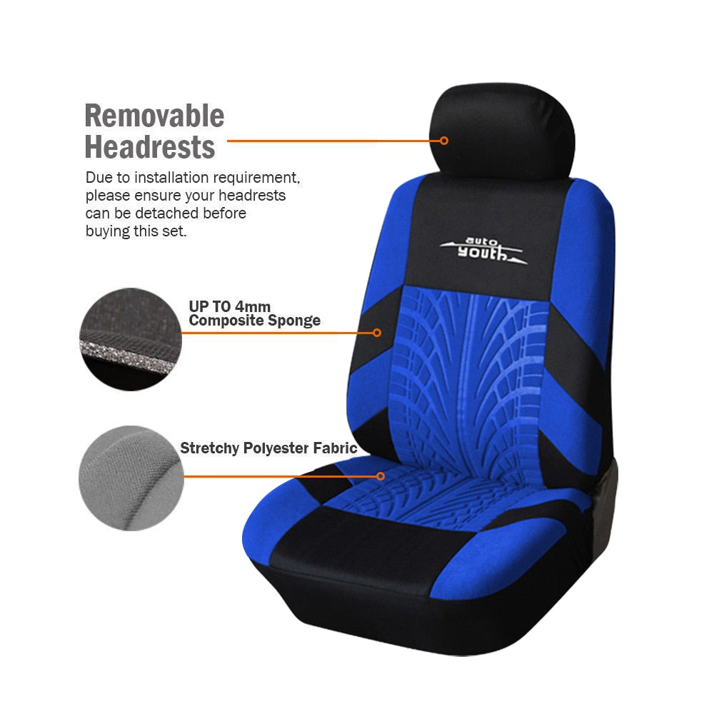 Track Detail Style Car Seat Covers Set Polyester Fabric Universal Fits Most Cars Covers Car Seat Protector - KiwisLove