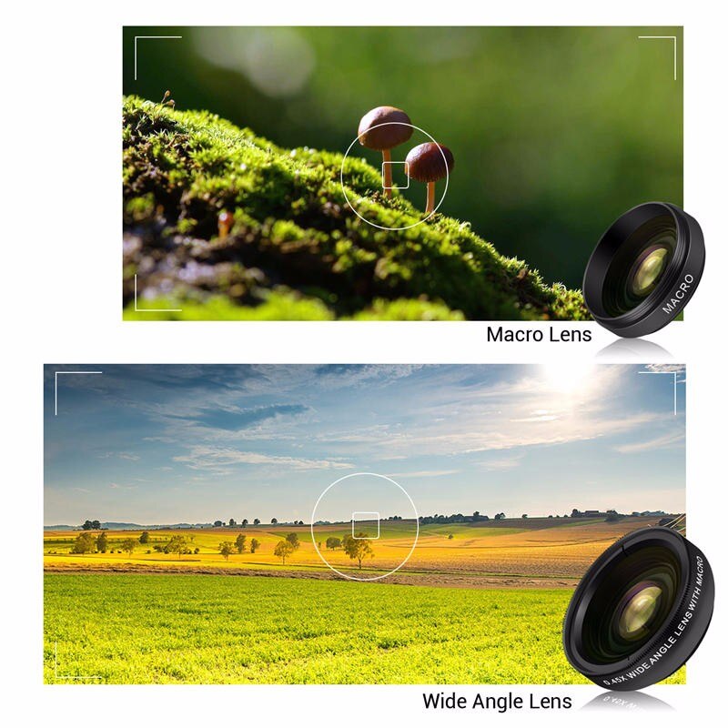 TOKOHANSUN Phone Lens Kit 0.45x Super Wide Angle & 12.5x Super Macro Lens HD Camera Lentes for iPhone 6S 7 Xiaomi All Cellphone - KiwisLove