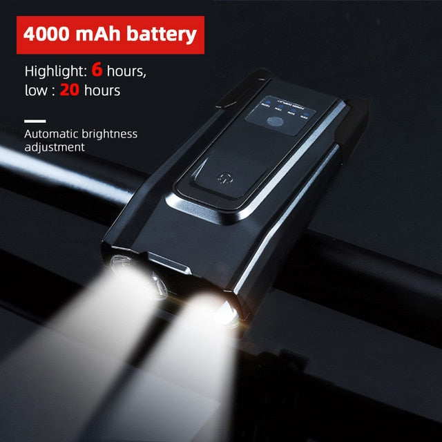 4000mAh Induction Bicycle Front Light Set USB Rechargeable Smart Headlight With Horn 800 Lumen LED Bike Lamp Cycling FlashLight - KiwisLove