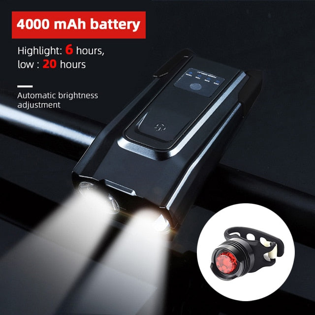 4000mAh Induction Bicycle Front Light Set USB Rechargeable Smart Headlight With Horn 800 Lumen LED Bike Lamp Cycling FlashLight - KiwisLove