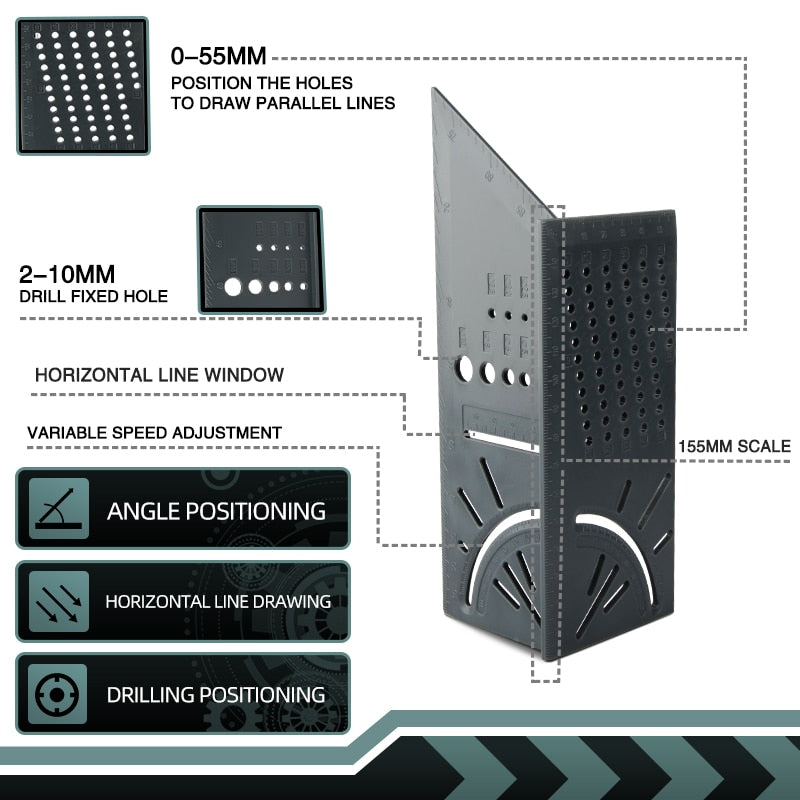 Angle Ruler 3D Mitre Gauge Square Size Marking Angle Measuring - KiwisLove