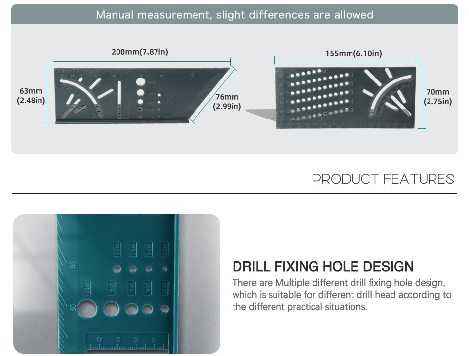 Angle Ruler 3D Mitre Gauge Square Size Marking Angle Measuring - KiwisLove