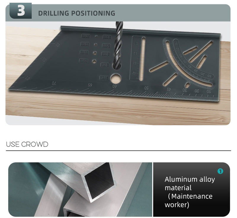 Angle Ruler 3D Mitre Gauge Square Size Marking Angle Measuring - KiwisLove