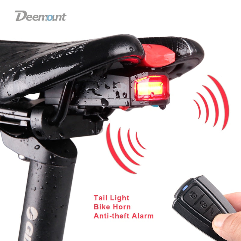 Bicycle Rear Light + Anti-theft Alarm USB Charge Wireless Remote Control LED Tail Lamp Bike Finder Lantern Horn Siren Warning A6 - KiwisLove