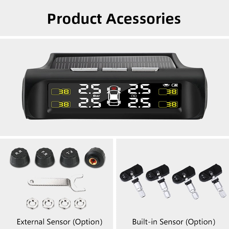 TPMS Tyre Pressure Monitoring System Solar Power Digital LCD Display Auto Security Alarm Systems Tyre Pressure - KiwisLove