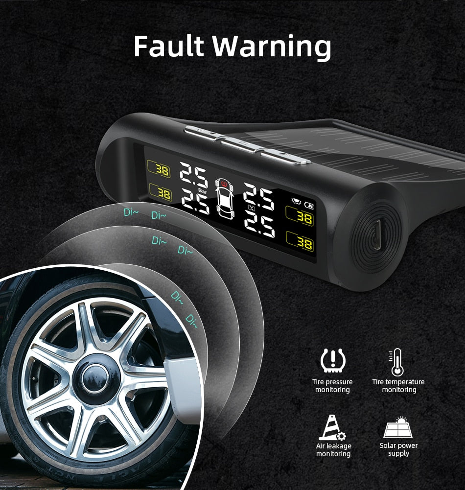 TPMS Tyre Pressure Monitoring System Solar Power Digital LCD Display Auto Security Alarm Systems Tyre Pressure - KiwisLove