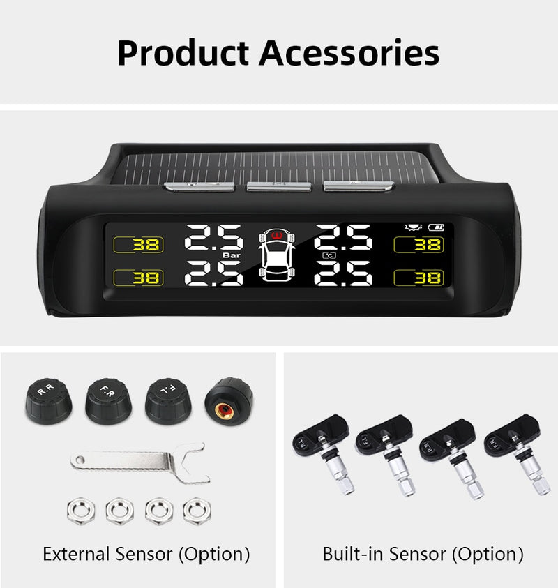 TPMS Tyre Pressure Monitoring System Solar Power Digital LCD Display Auto Security Alarm Systems Tyre Pressure - KiwisLove