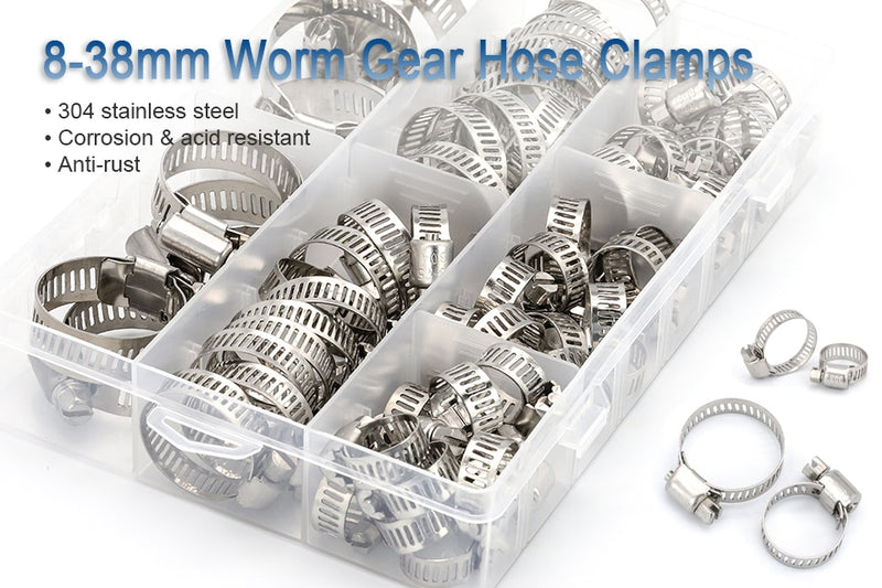 NINDEJIN 64 pcs hose clamp 8-38mm worm gear hose clip set - KiwisLove