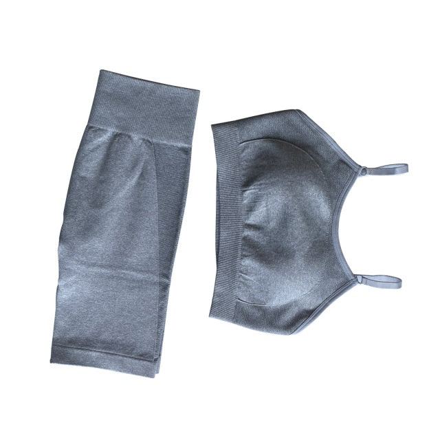 Women Sets Yoga Seamless Fitness Suits Long Sleeve Shirts Shorts Gym Wear Running - KiwisLove