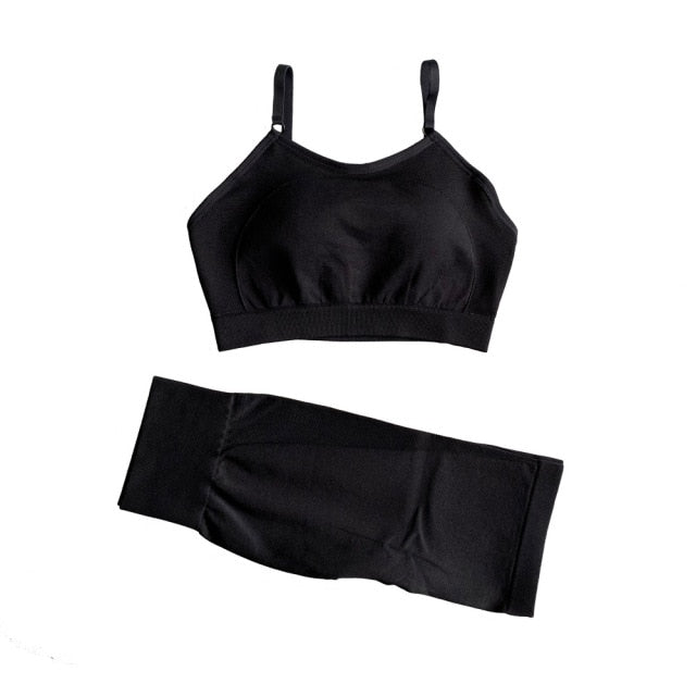 Women Sets Yoga Seamless Fitness Suits Long Sleeve Shirts Shorts Gym Wear Running - KiwisLove