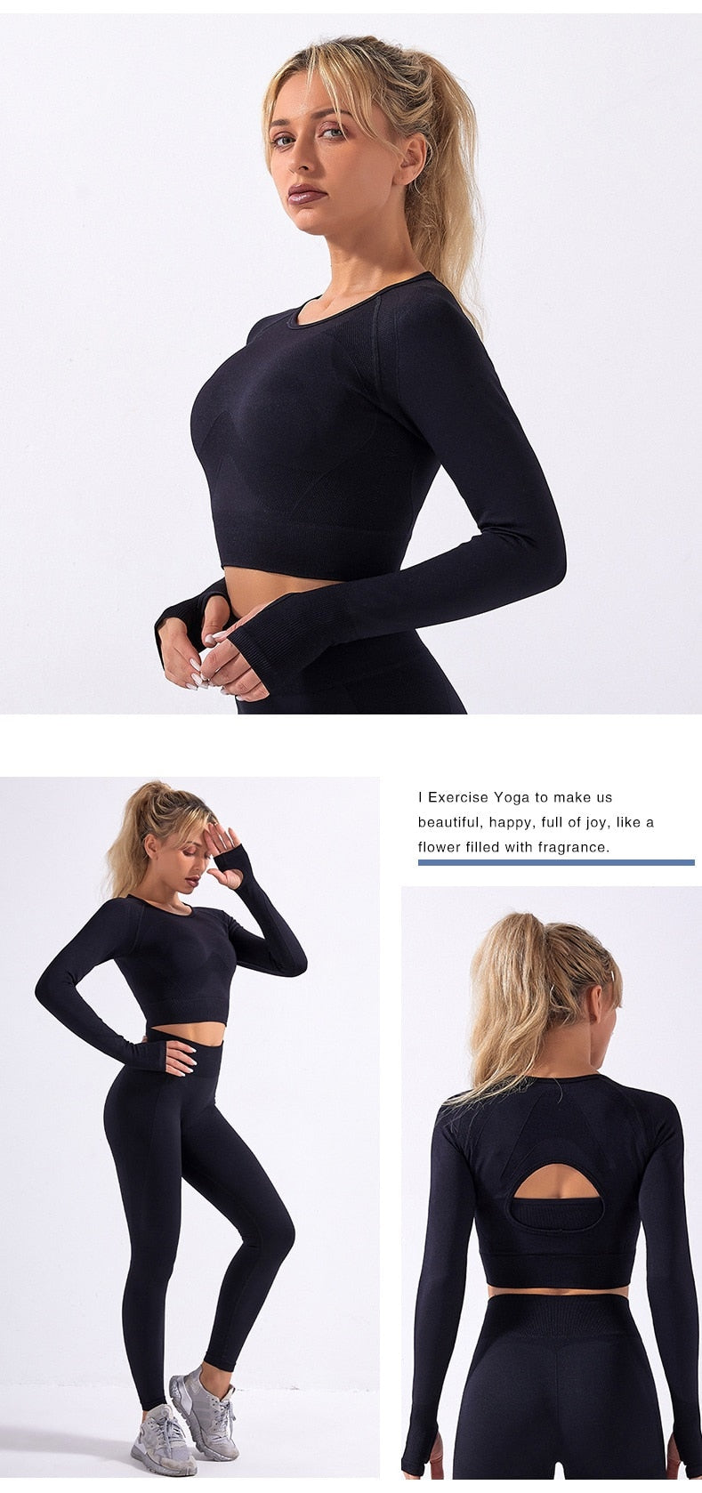 Women Sets Yoga Seamless Fitness Suits Long Sleeve Shirts Shorts Gym Wear Running - KiwisLove