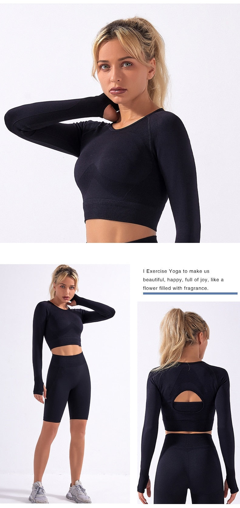 Women Sets Yoga Seamless Fitness Suits Long Sleeve Shirts Shorts Gym Wear Running - KiwisLove