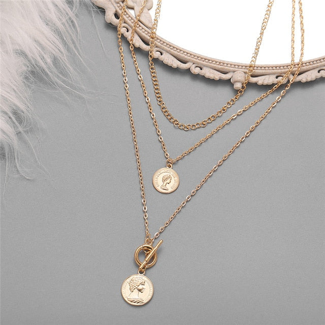 Multi-layer Coin Chain Choker Necklace - KiwisLove