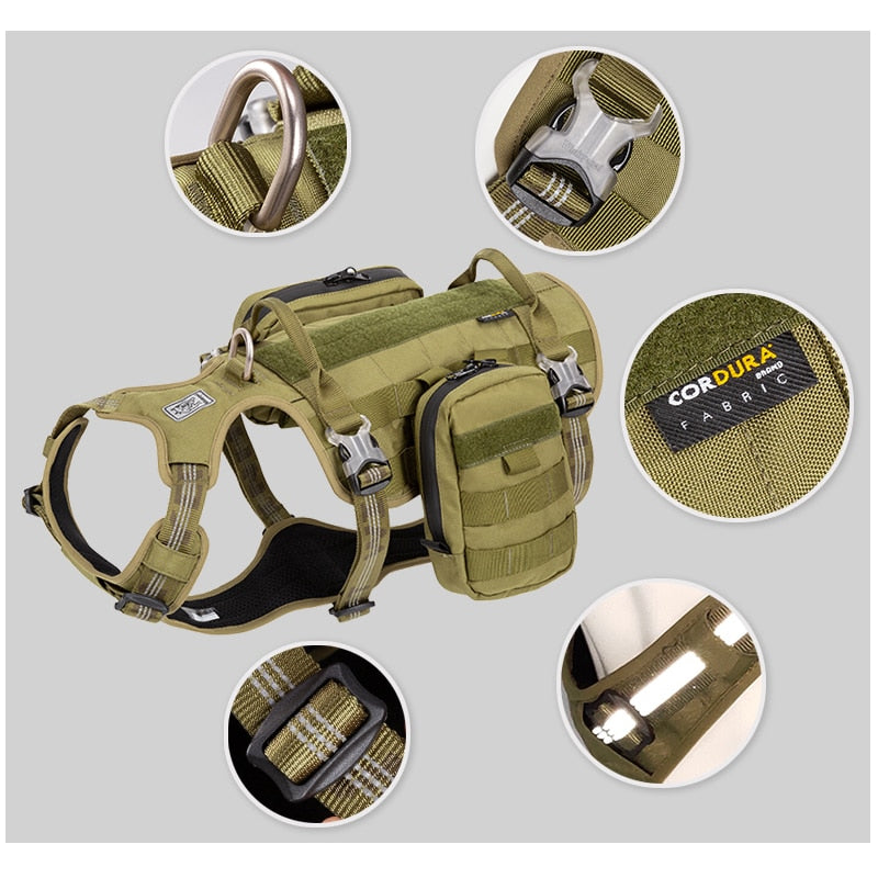 TRUELOVE Pet Harness Bag CORDURA High Tactical Training Military Backpack Service Dog Harness with Waterproof Fabric YH1806 - KiwisLove