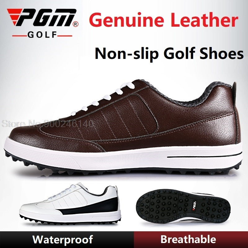 PGM Golf Shoes Men Genuine Leather Waterproof Sneaker Spikes Anti-Slip Shockproof - KiwisLove