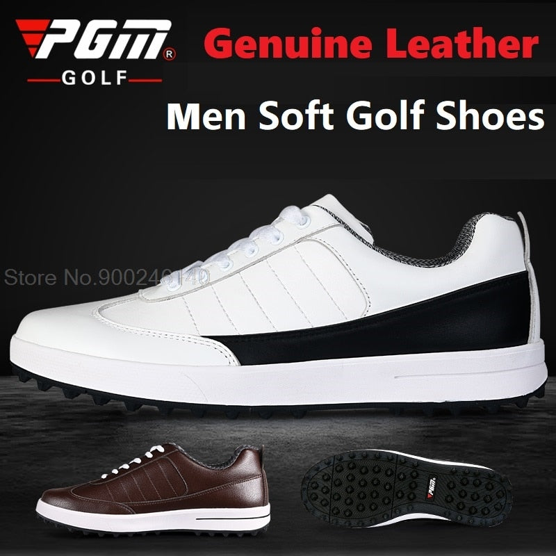PGM Golf Shoes Men Genuine Leather Waterproof Sneaker Spikes Anti-Slip Shockproof - KiwisLove
