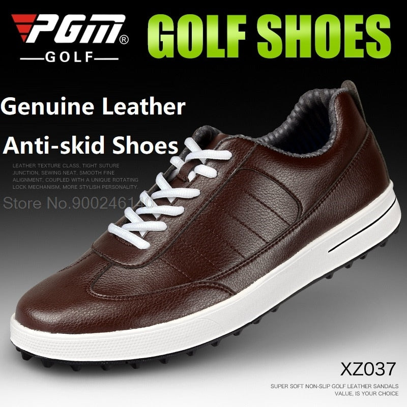 PGM Golf Shoes Men Genuine Leather Waterproof Sneaker Spikes Anti-Slip Shockproof - KiwisLove