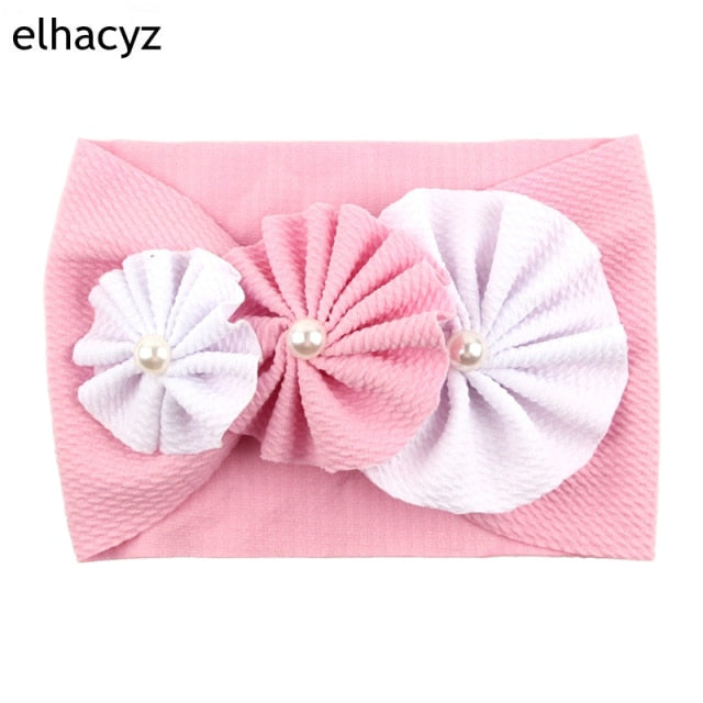 2021 NEW Big Bow Headband Pearl Flower Turban Girls Fabric Elastic Hair Band - KiwisLove