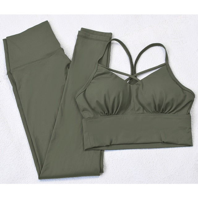 Women Yoga Sets Bras High Waist Legging Outfits Gym Wear Running Clothing Workout - KiwisLove