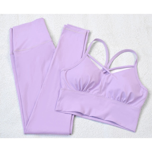 Women Yoga Sets Bras High Waist Legging Outfits Gym Wear Running Clothing Workout - KiwisLove