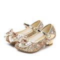 Princess Kids Leather Shoes Flower Casual Glitter High Heel Girls Shoes Butterfly Knot - KiwisLove