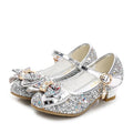 Princess Kids Leather Shoes Flower Casual Glitter High Heel Girls Shoes Butterfly Knot - KiwisLove