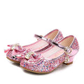 Princess Kids Leather Shoes Flower Casual Glitter High Heel Girls Shoes Butterfly Knot - KiwisLove