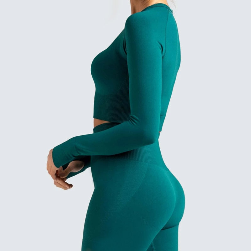 Seamless Women Yoga set Crop Top Shirt Legging High Waist Fitness Gym Wear Running - KiwisLove