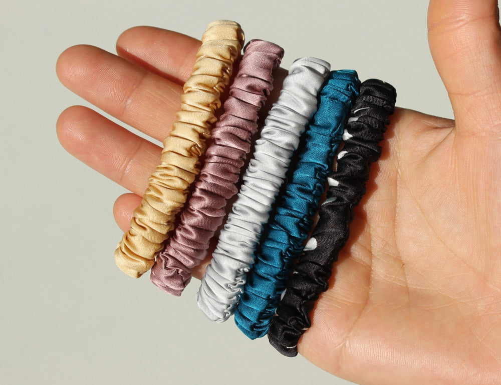 100% Pure Silk Skinnies Small Scrunchie Set Hair Bow Ties Ropes Bands Skinny Scrunchy - KiwisLove