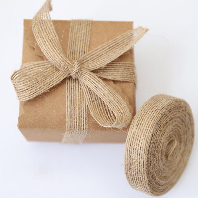 5M/Roll Natural Jute Burlap Hessian Ribbon With Lace Rustic Wedding Party Decoration Supplies DIY Craft Gift Packing Webbing - KiwisLove